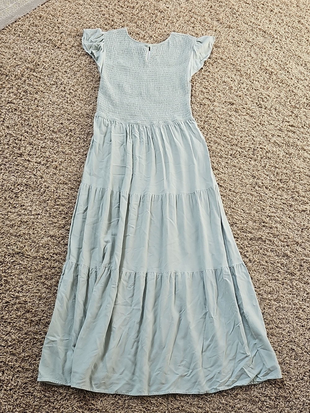 NWT KYL Dress Tiered Sage Flutter Sleeves Large Boho Midi Maxi - Picture 6 of 7
